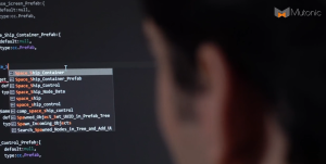 A photo of computer codes on a black screen and a person coding the Mutonic SPL-engine Mutonic is a smart and easy IT-procurement platform for companies